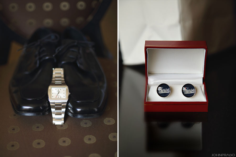 Wedding groom's detail shots of watch and cuff links