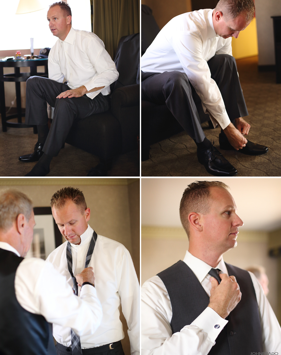 Groom, getting ready with the help from his dad