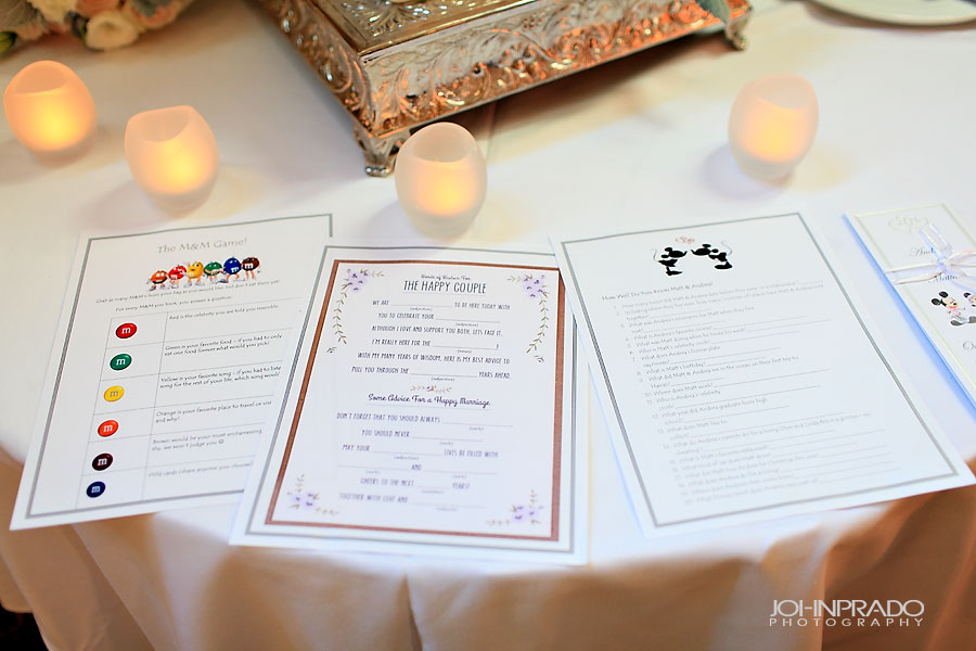 Wedding Reception details for Disney wedding in California