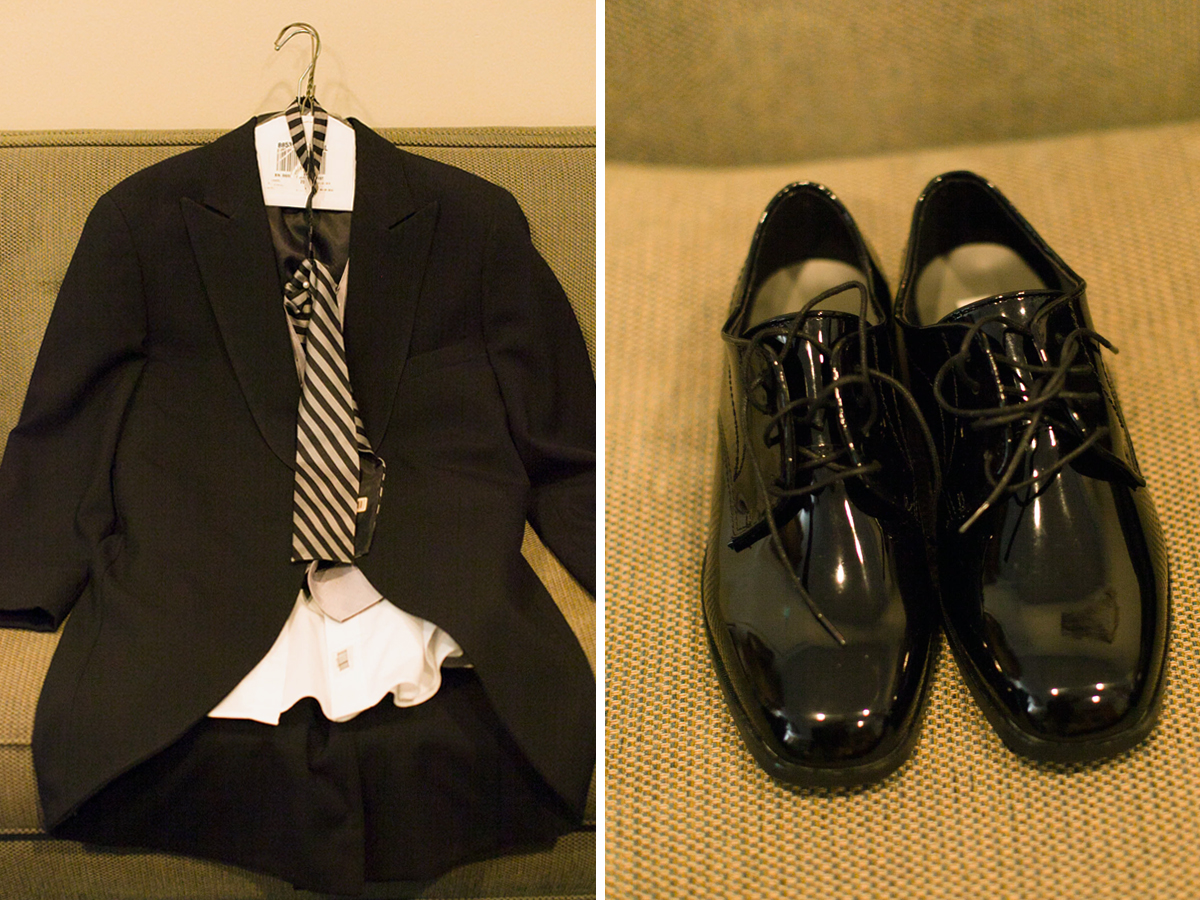 wedding day shoes, tux