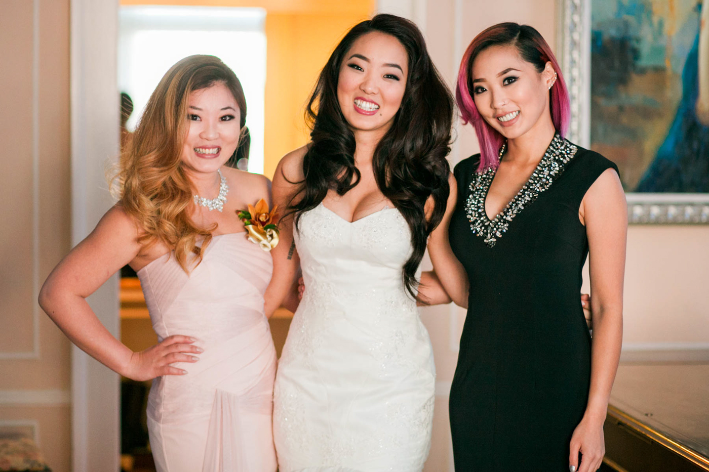 three beautiful sisters on wedding day 