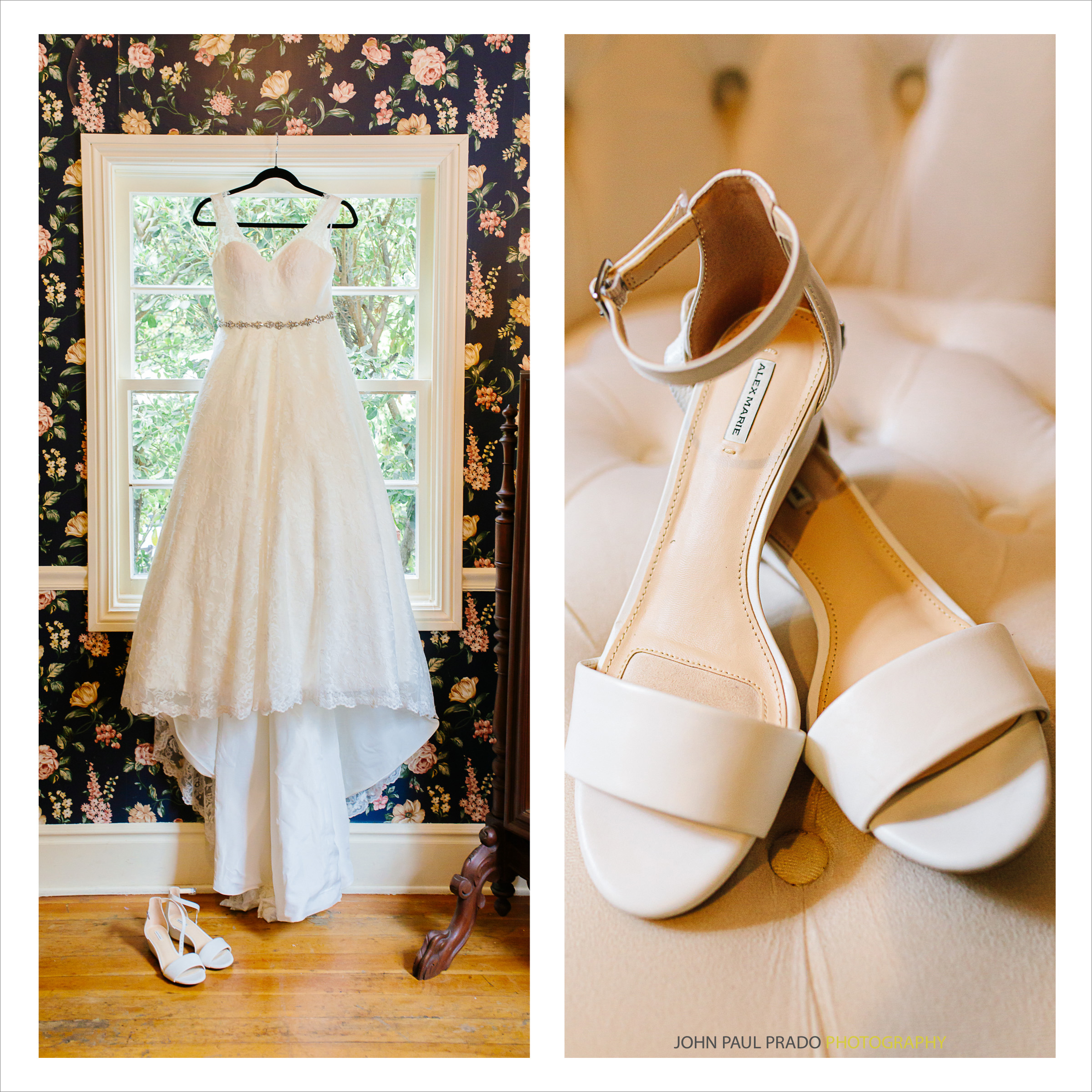 Bride's wedding dress and shoes