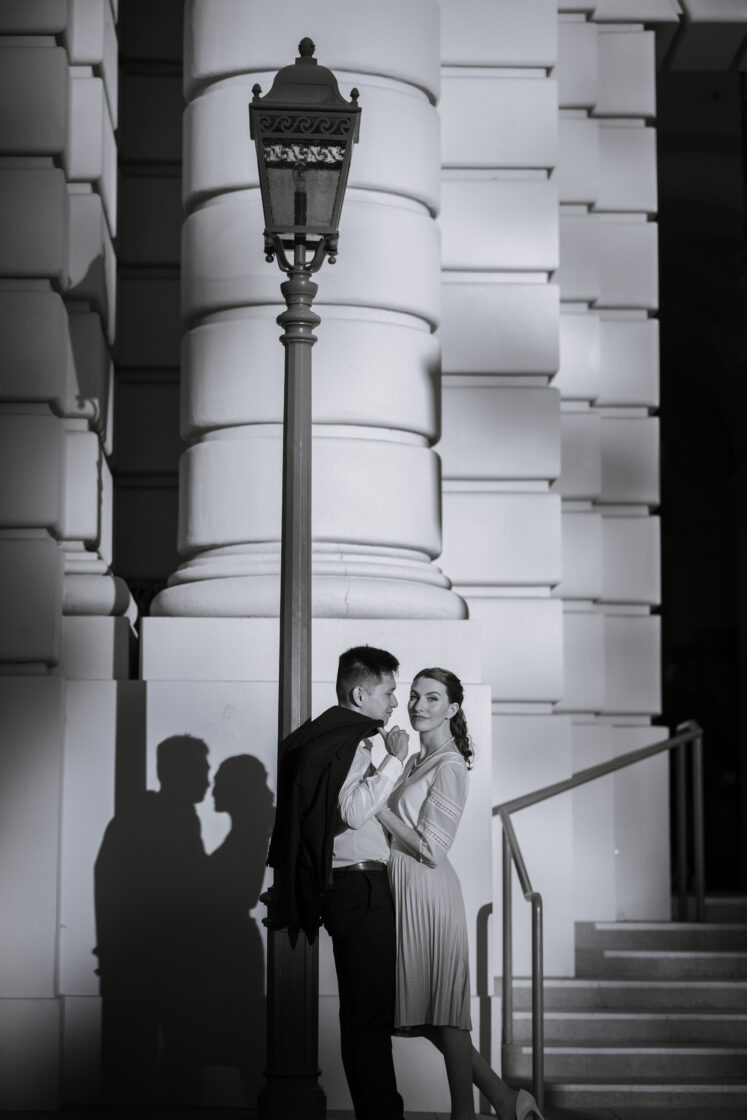 Pasadena city hall engagement photography session bride and groom to be