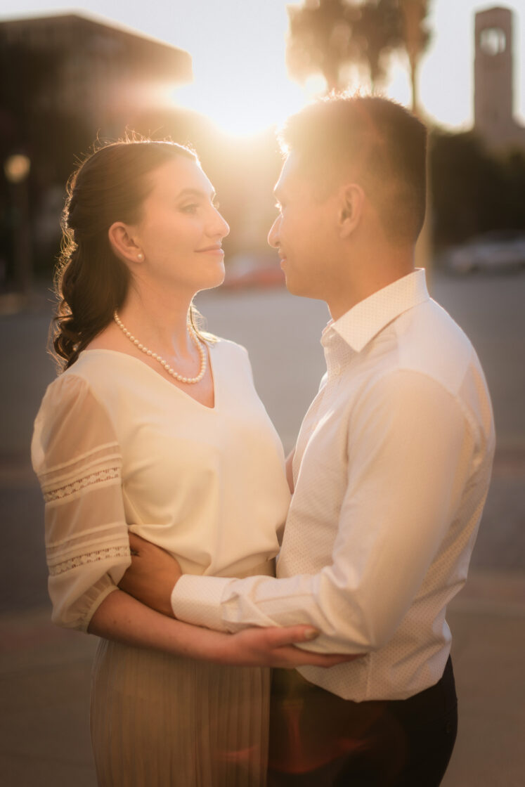 Golden sun flare engagement photo session Pasadena city all