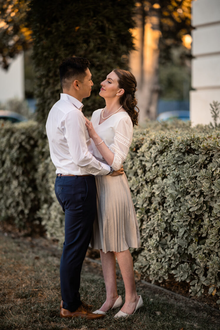 Engaged couple at Pasadena City Hall