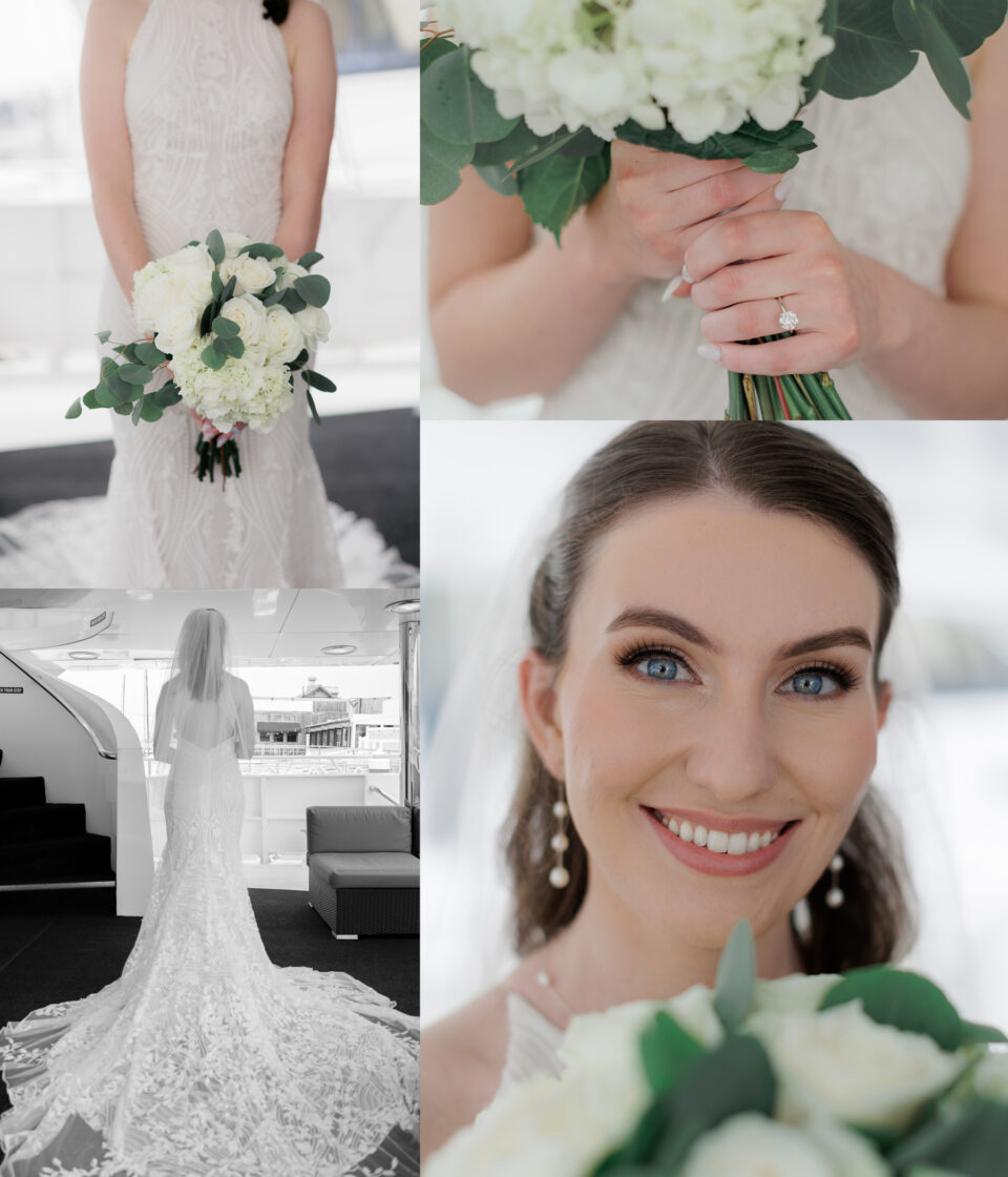 City cruises Newport Beach harbor yacht wedding with floral decor