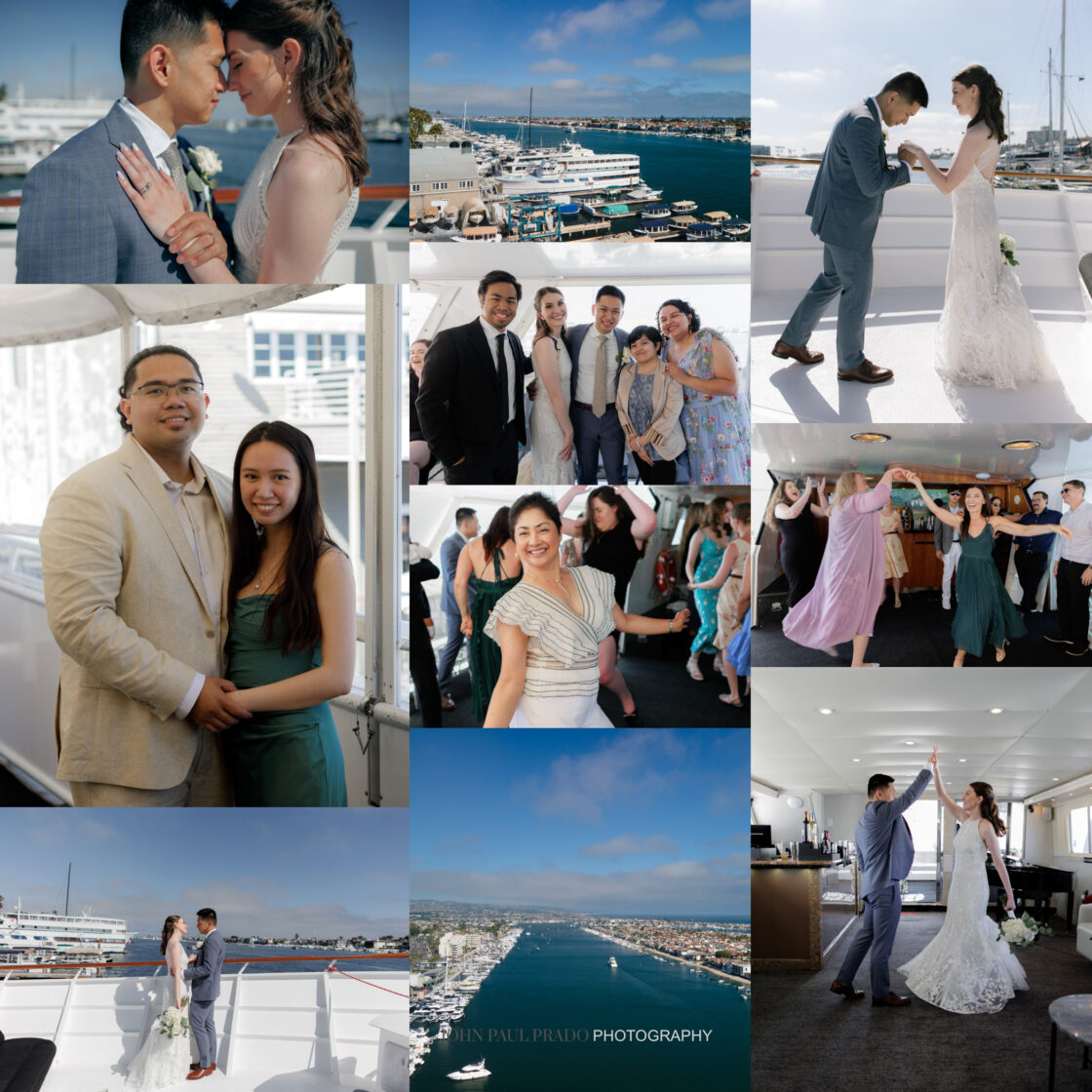 Romantic sunset wedding on Newport Beach yacht